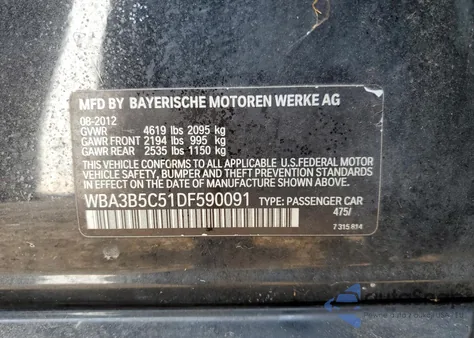 2013 BMW 328 Xi Sulev z USA, uszkodzony, nr VIN WBA3B5C51DF590091